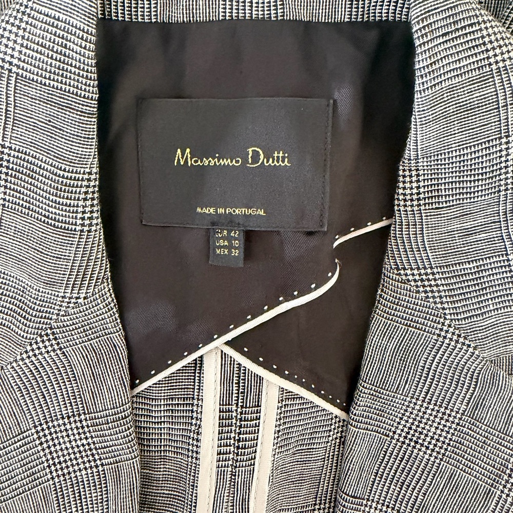 Massimo Dutti Elegant Gray Blazer Size 10 Linen Plaid Jacket - Picture 10 of 15